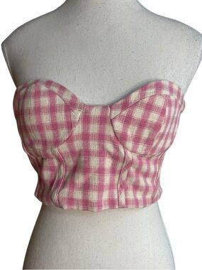 Zara Gingham Bustier Crop Top Pink White